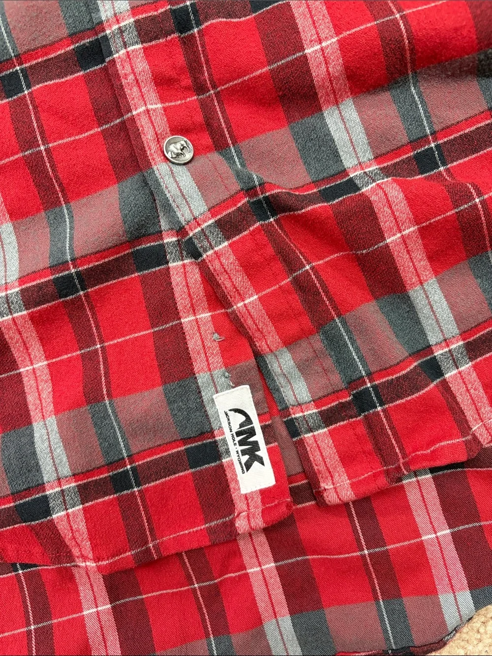 Mountain Khakis Men’s Red and Gray Plaid Wool Blend Flannel Button-Down Shirt. L